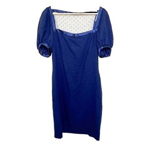 Vintage Azzaro Paris blue rhinestone beaded sheer mesh back puff sleeve dress 42